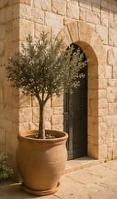 Stone archway with an olive tree