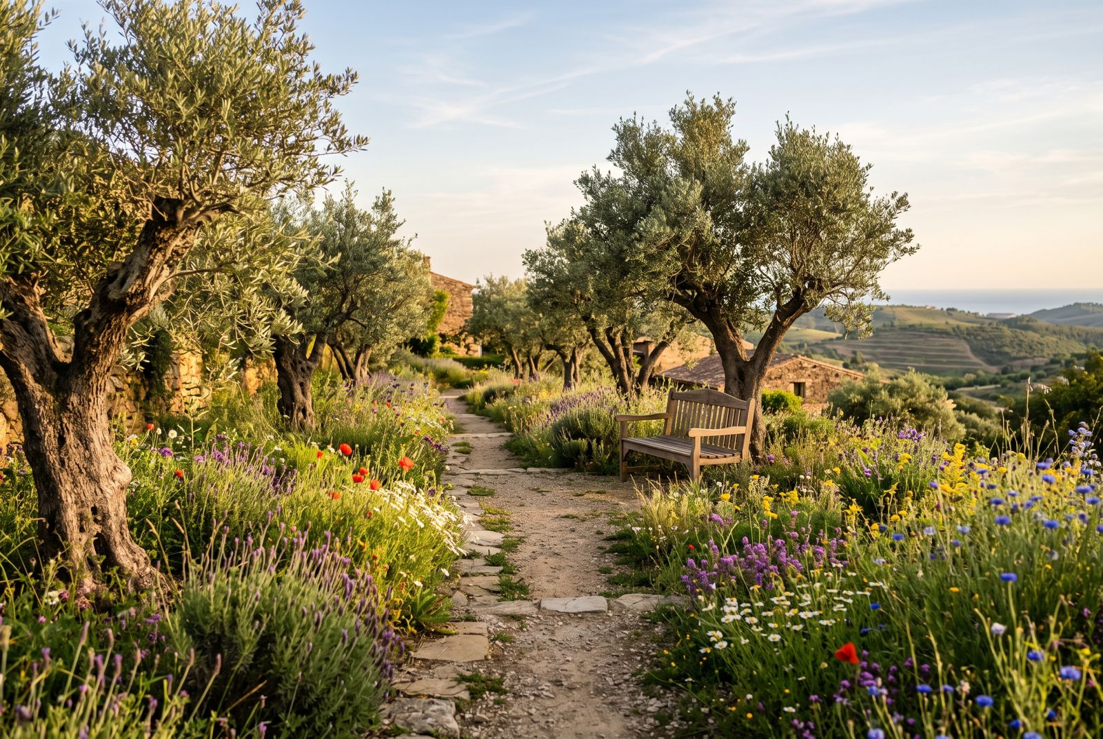 Olive trees and a garden path on the Algarve