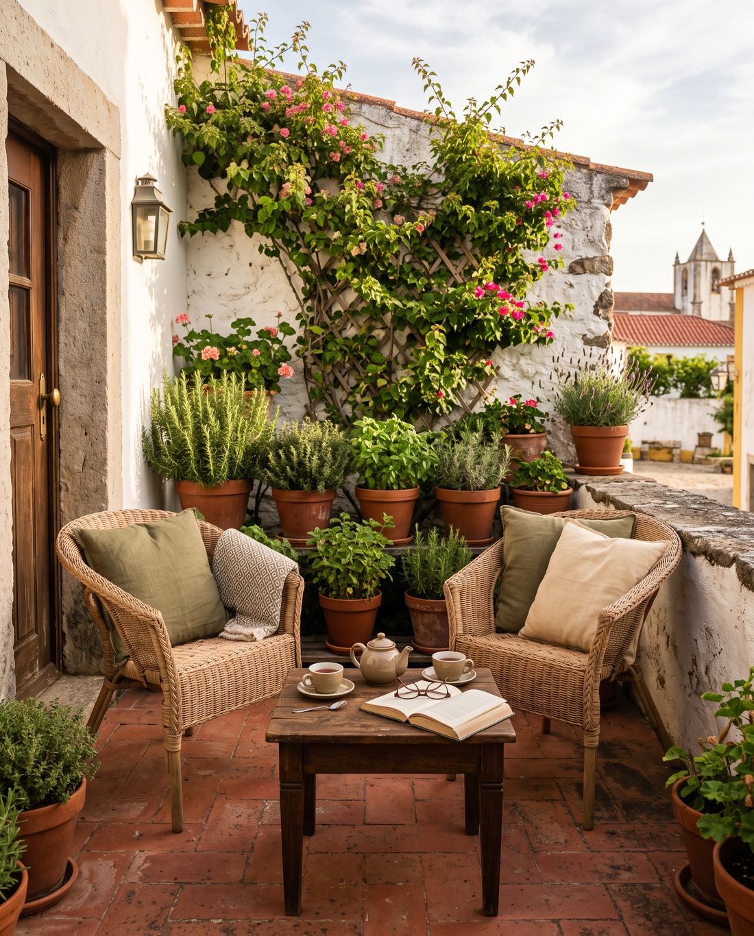 A quiet terrace with coffee and a book